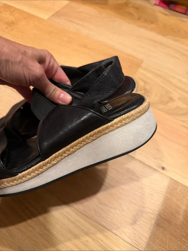 Eileen Fisher dash‎ strappy Black Leather Platform Espadrille Sandal 7 - Image 7