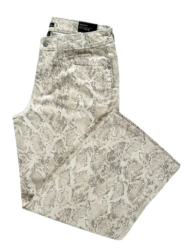 NWT Wild Fable Low Rise Baggy Wide Leg Snake-Print Jeans White Tan Size XXS - Image 10