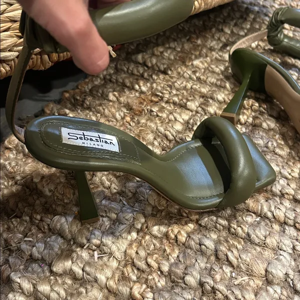 Sebastian Milano Olive Green Square Toe Padded Puffer Heel - Image 9