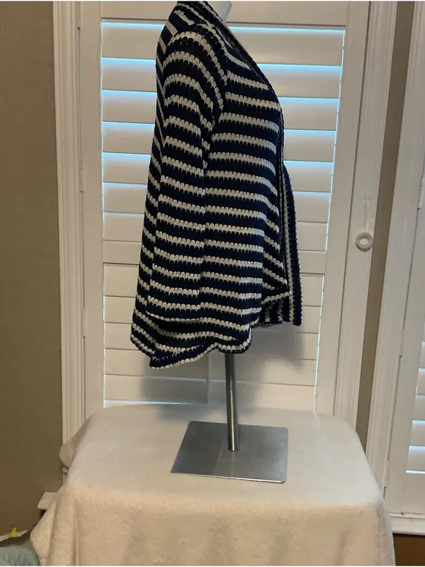 Closet Navy and White Striped Open-Front Cardigan - Image 2