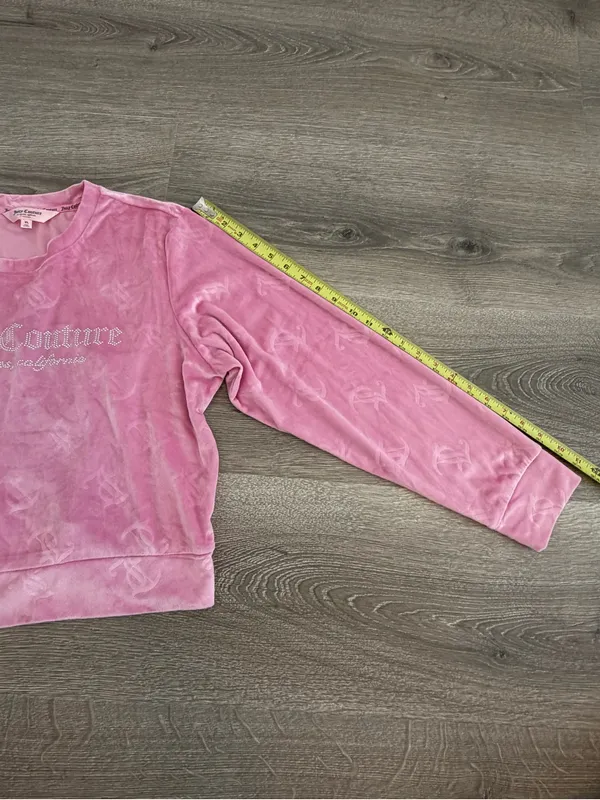 Juicy Couture Pink Velour Rhinestone Logo Pullover Sweatshirt XL - Image 7