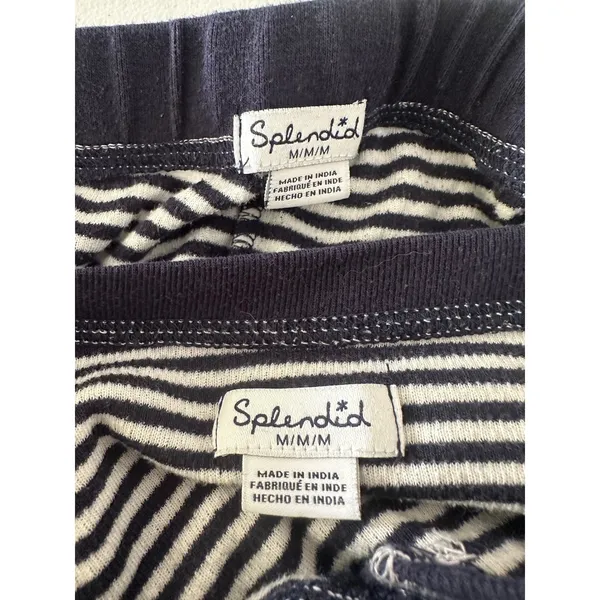 Splendid Pajama Set Women Medium Navy White Striped Henley Thermal Loungewear - Image 4