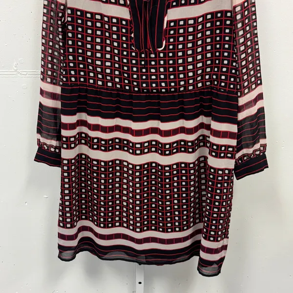 Ann Taylor LOFT Petites Geometric Tile Stripe Chiffon Dress Red Black White LP - Image 4