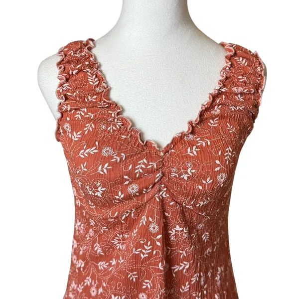 Vintage Y2K Babydoll Top‎ Younique Large Terracotta Embroidered Feminine Floral - Image 2
