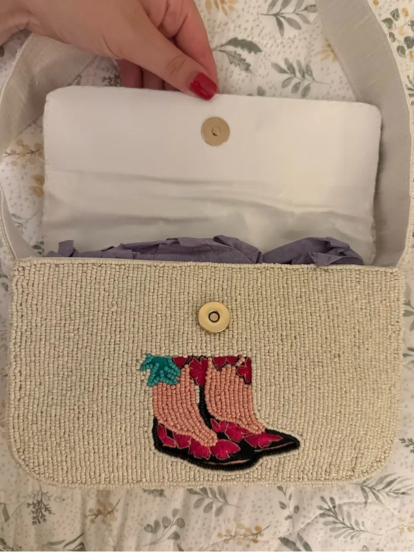 Viral Fall Cream BeadedBag with Floral Cowgirl Boots - Image 8