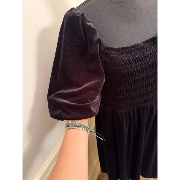 Draper James RSVP Black Velvet Smocked Puff Sleeve Midi Dress Style #KD7256V2 - Image 3