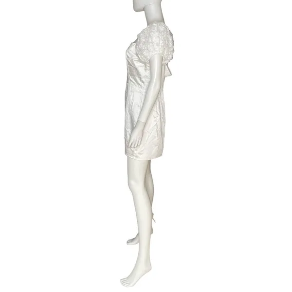 Lulus Precious Enchantment White Satin Floral Puff Sleeve Mini Dress Sz L - Image 3