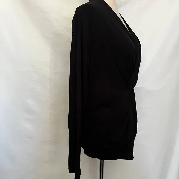 Kenarr Faux Wrap Knit Womens Top Sz L Y2K Minimal Black V-Neck Long Sleeve= - Image 9