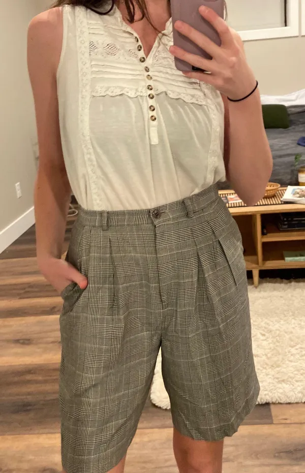 Vintage 90s Black And White Plaid High Waisted Mom Shorts - Image 5