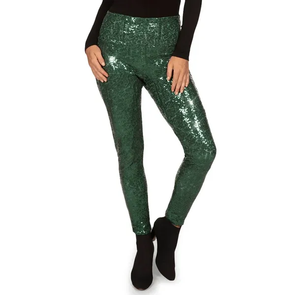 NEW Tipsy Elves Green Sequin High Waisted Leggings Medium Party Holiday Sparkly - Image 4