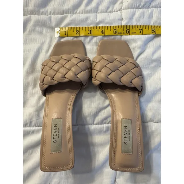 Steven New York Beige Braided Kitten Heel Mules Woven Strap Idra Nude Size 6.5 - Image 7