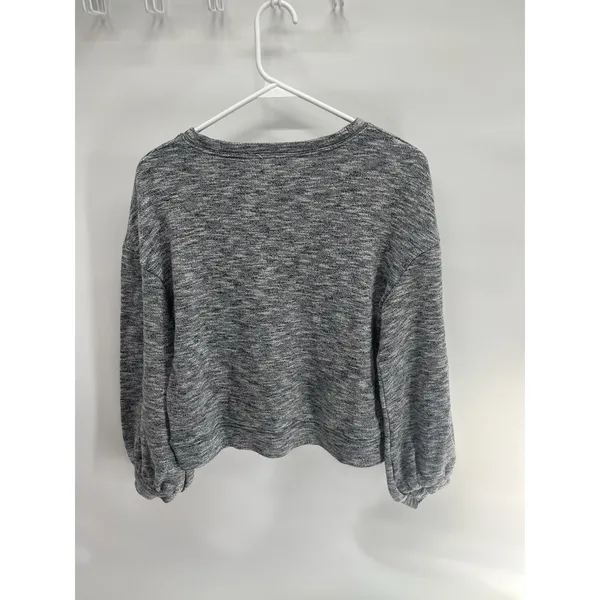 Madewell crewneck sweatshirt gray marled slub knit balloon sleeves‎ cropped M - Image 4