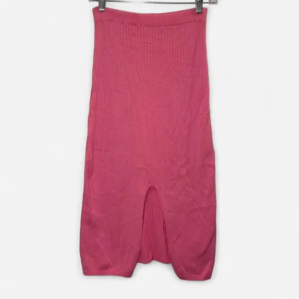 Free People Lolita Pink Ribbed Knit Slit Front Maxi Skirt Small Soft Indie Core - Image 2