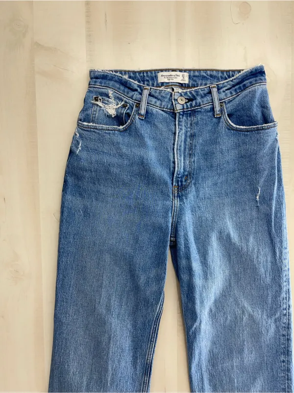 ABERCROMBIE & FITCH 90s relaxed denim jean high rise curve love blue distressed - Image 2