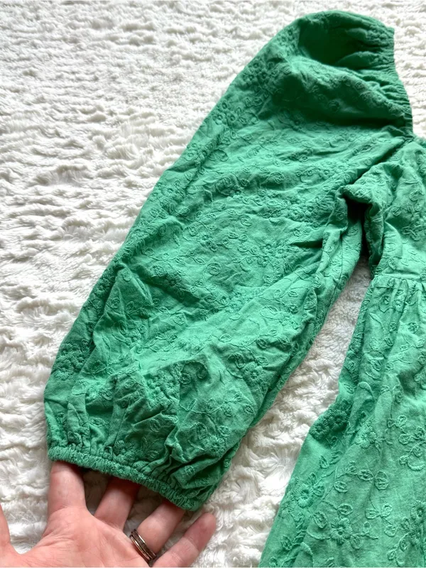 Tuckernuck Pomander Place Cotton Mini Dress XS Green Puff Sleeve Embroidered - Image 11