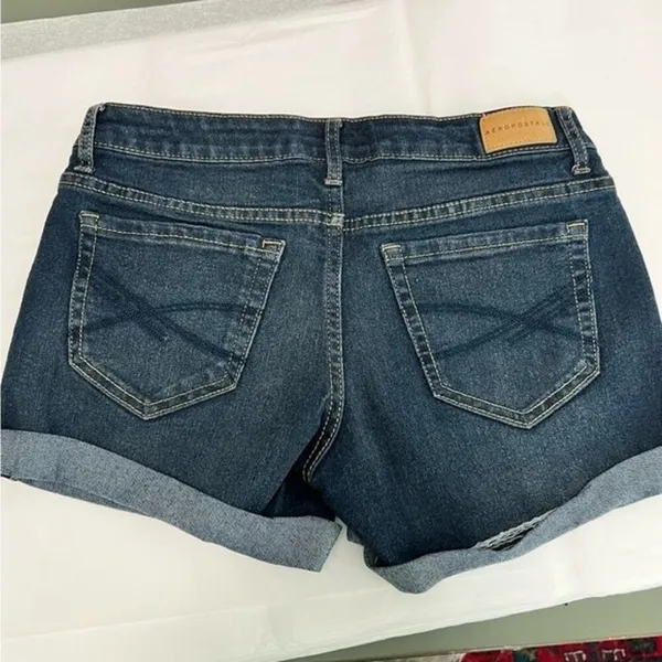 AEROPOSTALE Dark‎ Blue Wash Cuffed Denim Midi Shorts Size 2 Classic Summer - Image 3