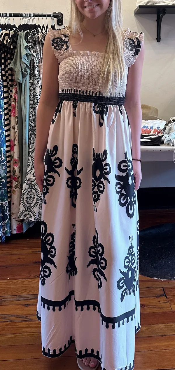 Cream Maxi Dress with Black Pattern Pink - Image 5