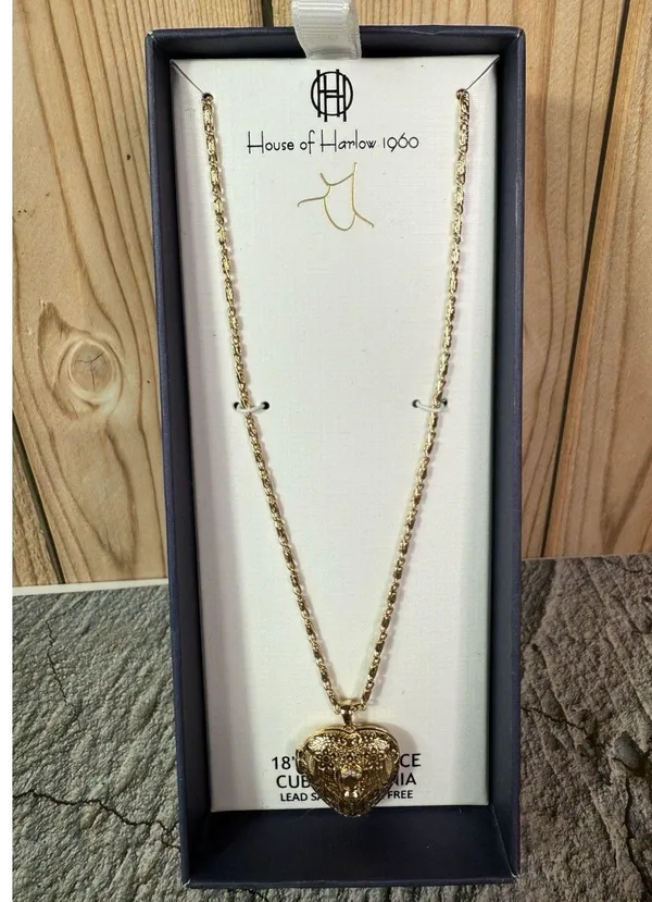 NIB House Of Harlow Cubic Zirconia Heart Locket "C" Initial Pendant Necklace - Image 3