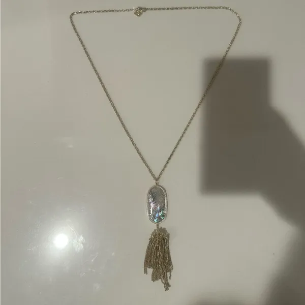 Kendra Scott Rayne Abalone Shell Long Gold Fringe Necklace Blue Green Purple - Image 3