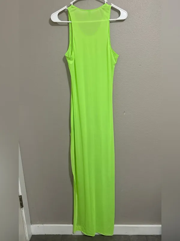 SKIMS Neon Green Sheer Mesh Maxi Dress Swim Coverup Women’s Size Large - Image 8