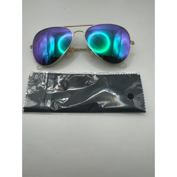 AQS Women Aviator Sunglasses Gold Purple Teal Mirrored‎ Lens with Case & Cloth - Image 2