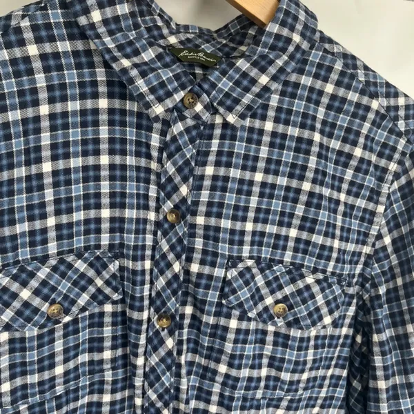 Eddie Bauer Blue White Plaid Flannel Button Down Shirt Womens XL Long Sleeve - Image 2