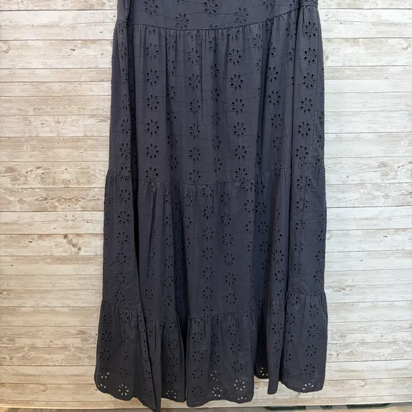 Sweet Magnolia Womens L Maxi Dress Navy Blue Eyelet Cotton Boho Coastal Tassel - Image 7