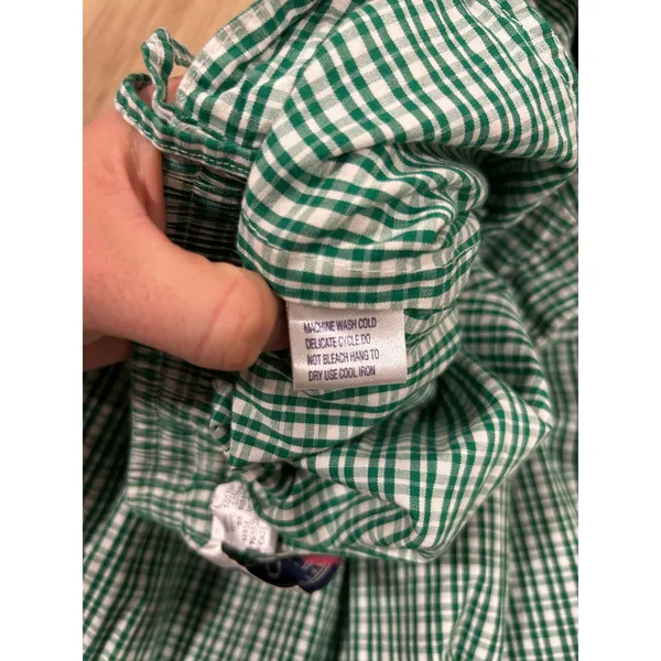 VINTAGE Eagles Eye Collectibles Green Gingham Button Front Midi Skirt Cotton L - Image 6