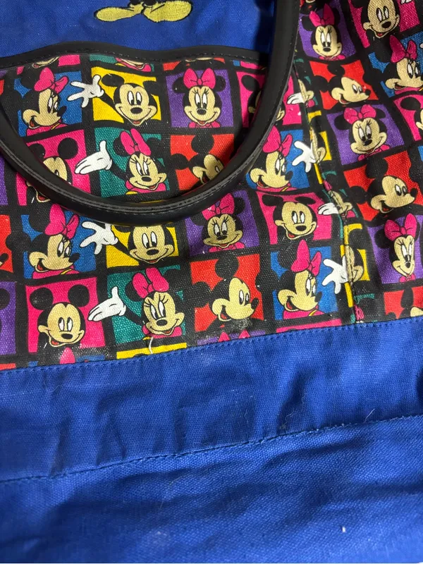 Vintage Disney Mickey Minnie Canvas Duffel Bag Blue Colorful All Over Print Week - Image 2