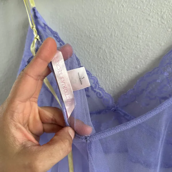 Y2k Victorias Secret Sheer Mesh Babydoll Purple Green Garden Fairy Coquette Sz L - Image 5