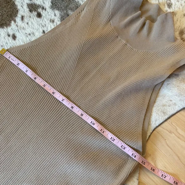 ANTHROPOLOGIE Mock Neck‎ Ribbed Knit Midi Dress Size Large Tan - Image 9