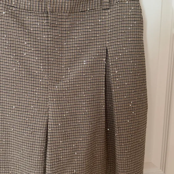 Elegant Tan Women's Pants wide leg plaid sequin stretch waist on 34th medium - Image 3