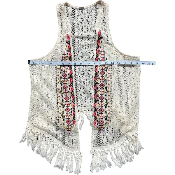 POOF Aztec Embroidered Fringe Needlework Vest Size Large - Image 4