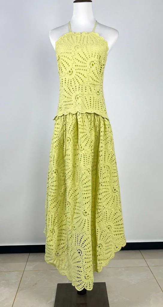 NWOT Farm Rio Embroidered Eyelet A-Line Asymmetry Beads Midi Dress Size L Cotton - Image 6