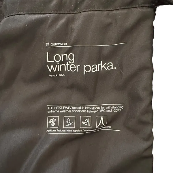 ZARA Long Puffer Winter Parka Hooded Black‎ Small - Image 4