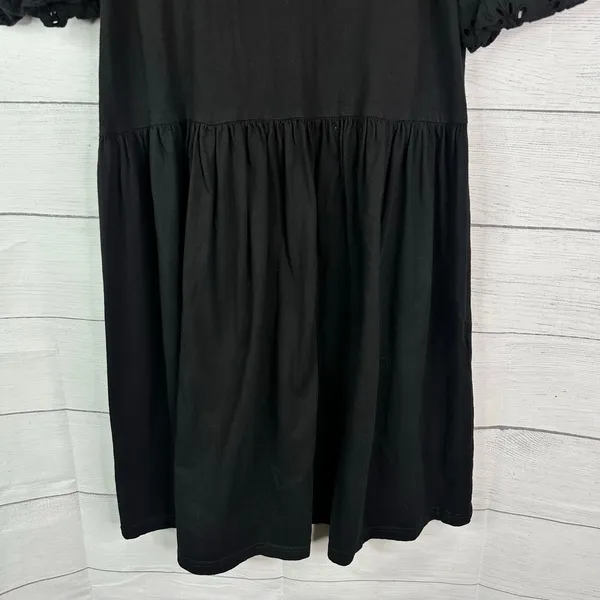 Avec Les Filles Black Eyelet Puff Sleeve Babydoll Peplum Mini Dress Size Small - Image 4