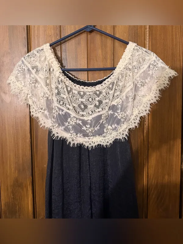 Altar’d State Off-Shoulder Black Dress with Ivory Lace Overlay - Image 2