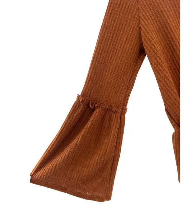 Peach Love California high low bell sleeve waffle knit ruffle flare rust S flowy - Image 3