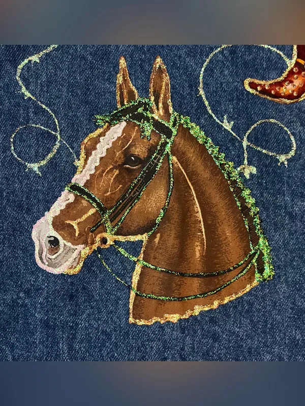 Vintage 90s Unbranded Western Embroidered horse Denim Vest cowboy One of a Kind! - Image 6