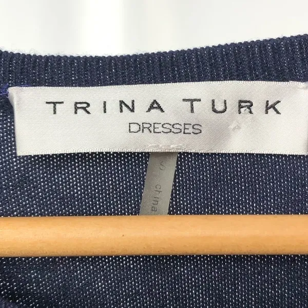 Trina Turk Lucia Long‎ Sleeve Fit and Flare Sweater Dress in Navy Size Small - Image 3
