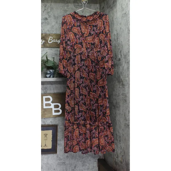NWT Ny Collection Womens Long Sleeve Mesh Maxi Dress Black Rust Paisley PXL - Image 3