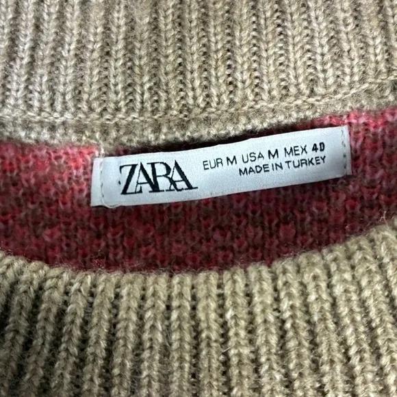 Zara Striped Knit Crewneck Sweater Pink Green Grunge Oversized Size M - Image 6
