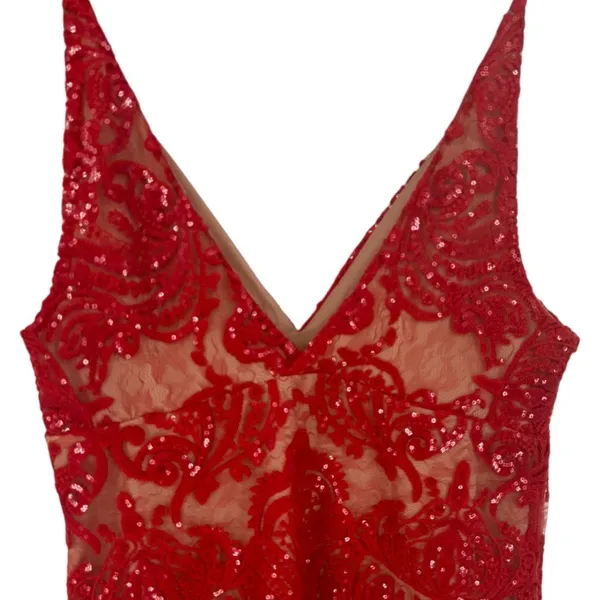 NWT Free People Night Shimmers Mini Dress Red Lace Sequin V Neck Size 10 Glam - Image 8