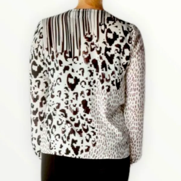 Cabi Black And White Animal Print Faux Wrap Long Sleeve Blouse‎ Size S - Image 3