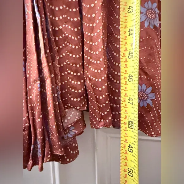 Anthropologie Ruffle Sleeve Printed Wrap Maxi Dress brown cornflower S - Image 9