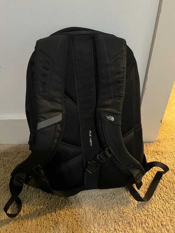 Grey, Black, and Coral North Face Backpack - Image 2