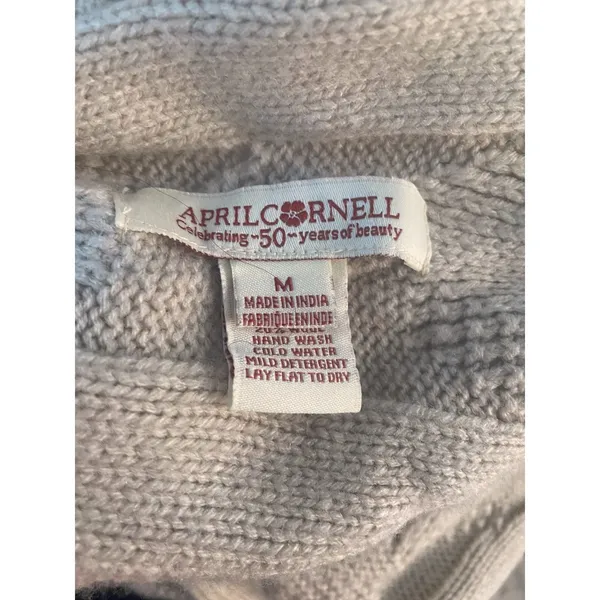 April Cornell Open Cardigan Medium Cream Wool Waterfall Wool Blend Cable Knit - Image 7