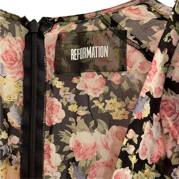 Reformation Plunging Floral Mini Dress Pink Roses - Image 3
