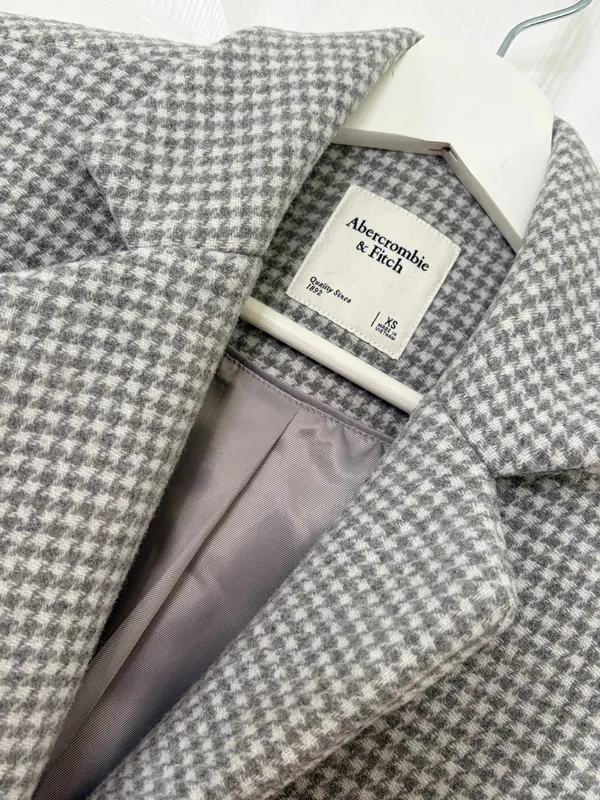 Abercrombie & Fitch Houndstooth Blazer Coat XS Classic Preppy Old Money Gray - Image 4