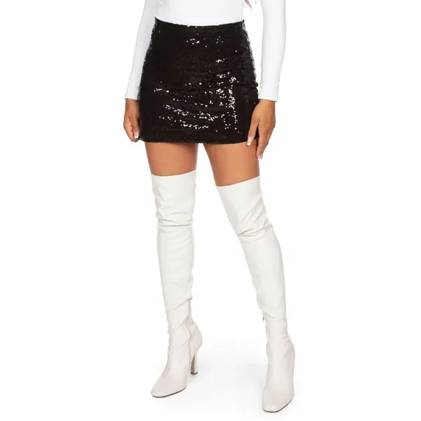 NEW Tipsy Elves Black Sequin Mini Skirt Womens Medium High Waist Holiday Party - Image 2